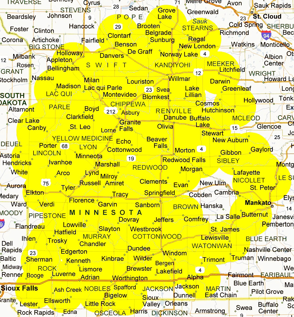 Service Map for SW Minnesota Towns & Rural Areas